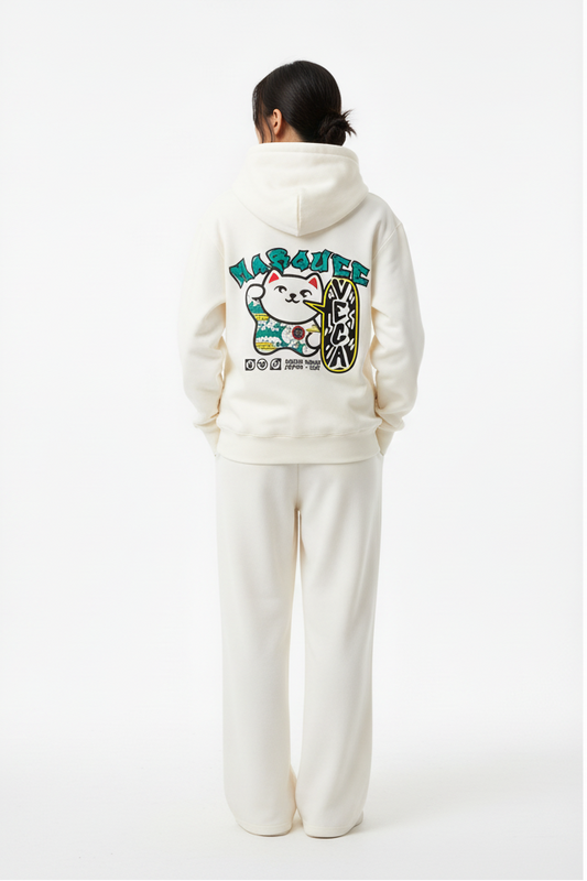 WW045-I 女裝棉質米白色拉鏈連帽外套