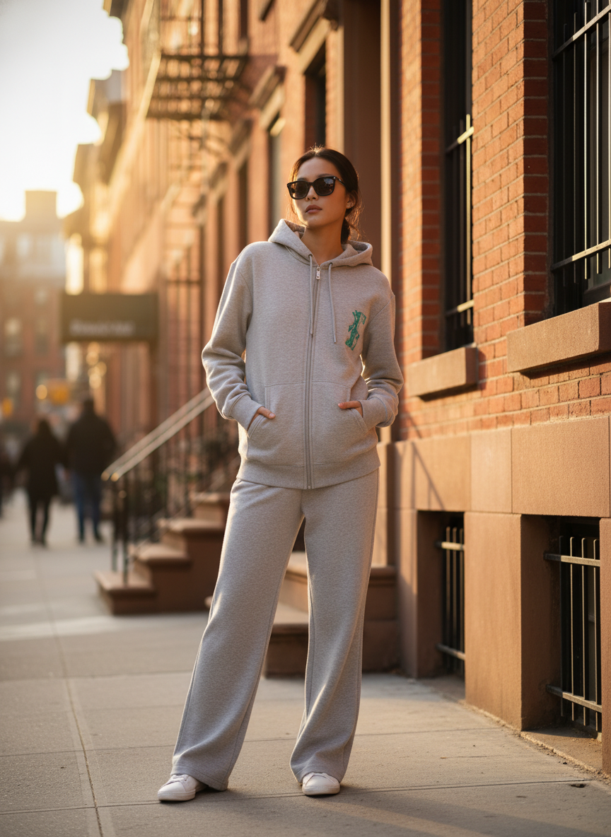 WW045-H 女裝棉質灰色拉鏈連帽外套