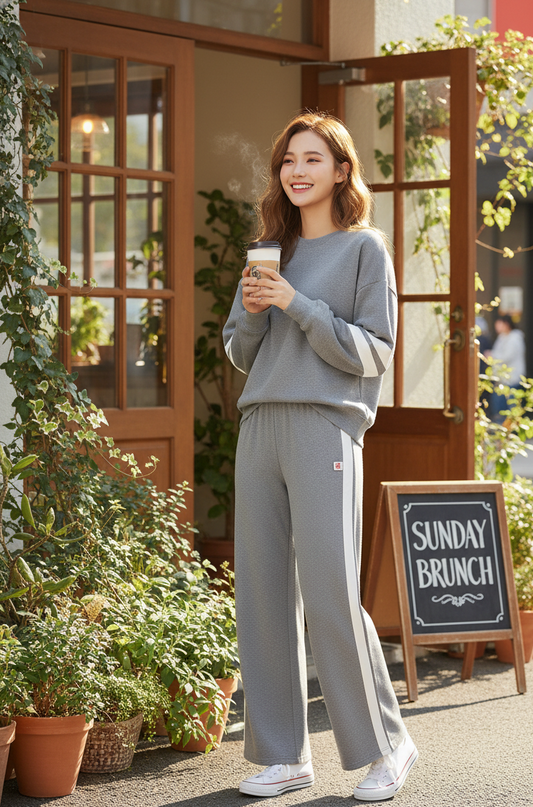 WW022-H 女裝棉質灰色白間衣袖衛衣