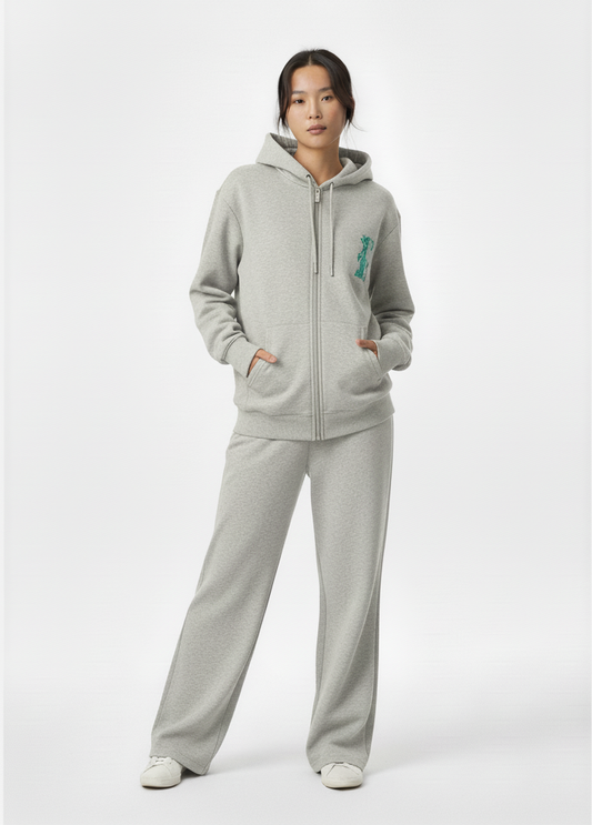 WW045-H 女裝棉質灰色拉鏈連帽外套