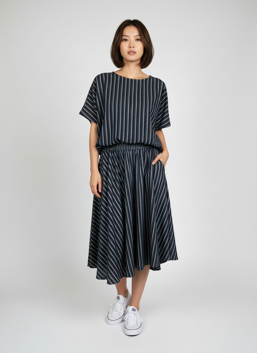 MB013-D 女裝牛仔藍間寬鬆上衣