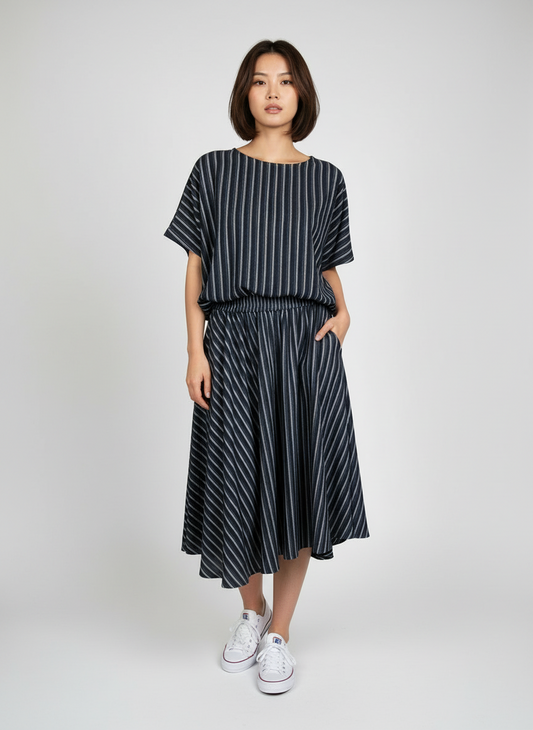 MB014-D 女裝牛仔藍間半身裙