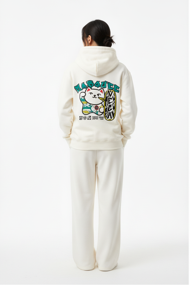 WW045-I 女裝棉質米白色拉鏈連帽外套