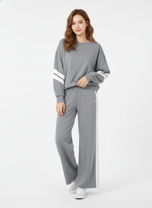 WW022-H 女裝棉質灰色白間衣袖衛衣