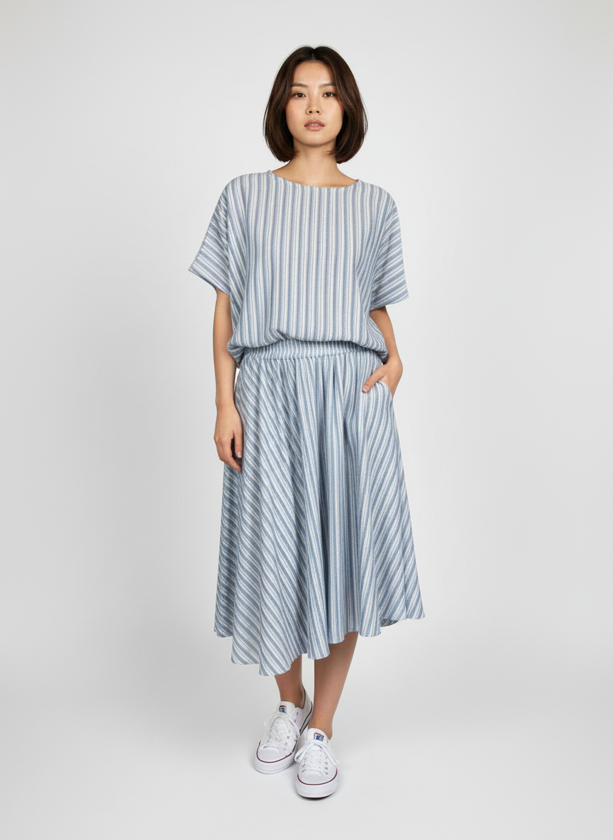 MB013-L 女裝淺藍間寬鬆上衣