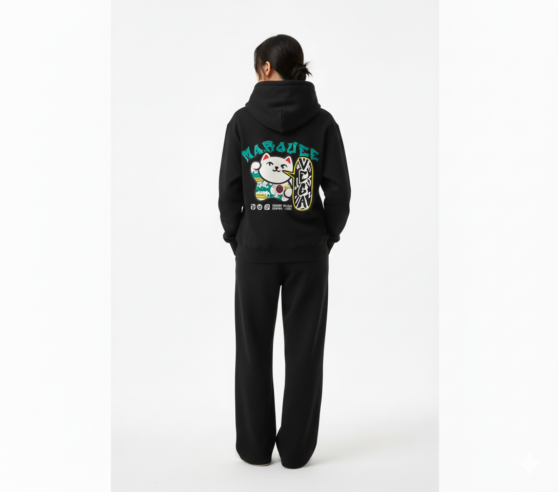 WW045-B 女裝棉質黑色拉鏈連帽外套