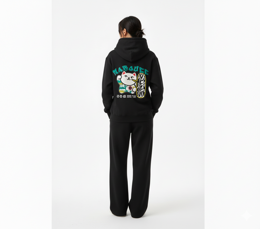 WW045-B 女裝棉質黑色拉鏈連帽外套